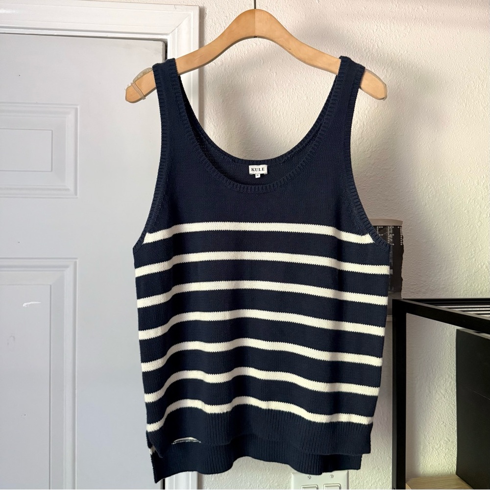 KULE navy blue white striped cotton scoop neck sleeveless sweater vest tank top‎
